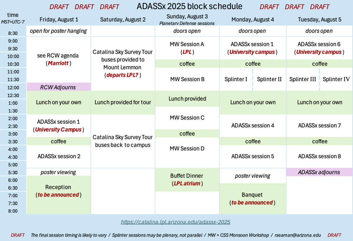 Block schedule for ADASSx 2025 (DRAFT)